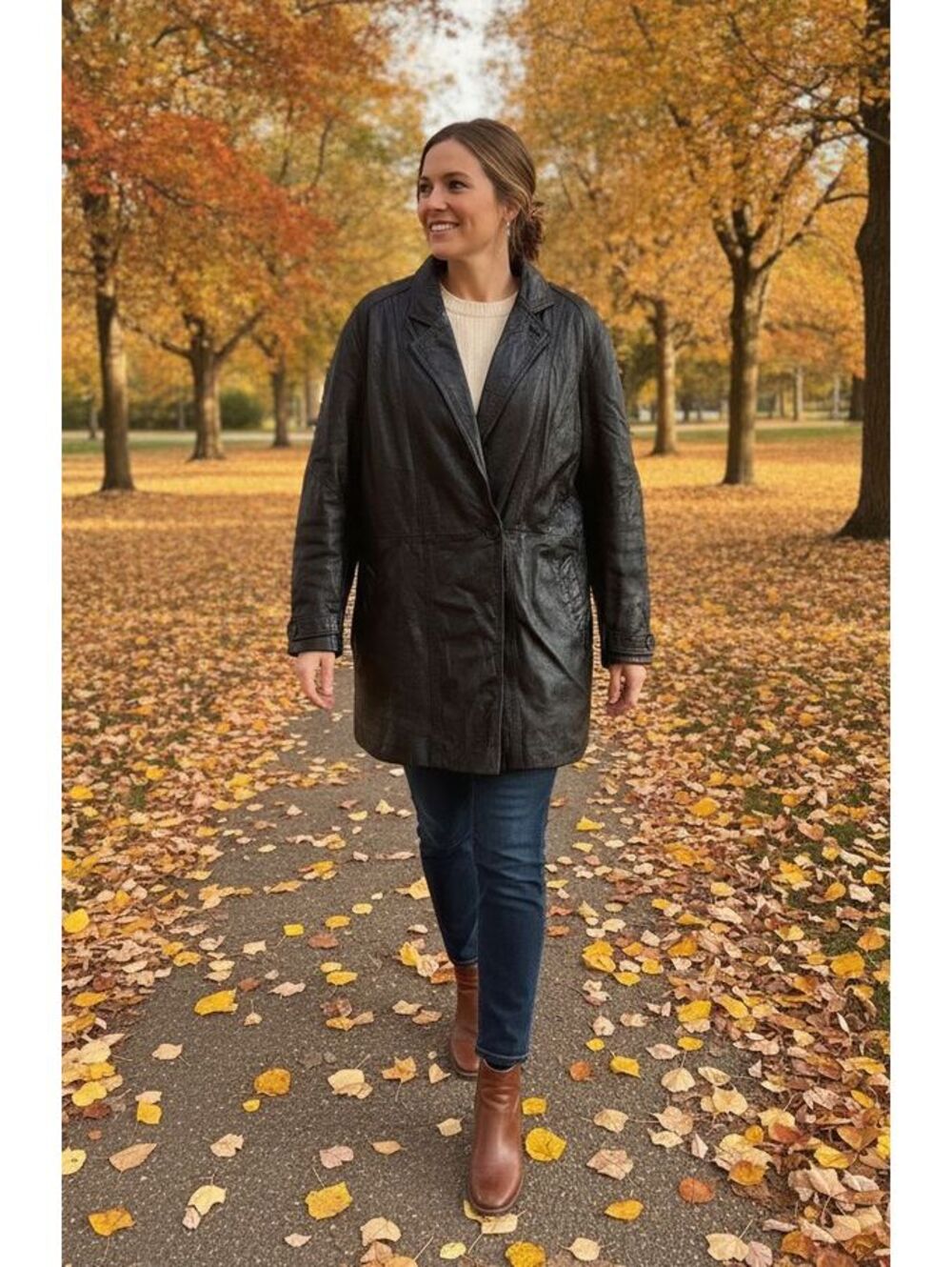 Vintage Suzie's Fashion Black Genuine Leather Car Coat 2X
